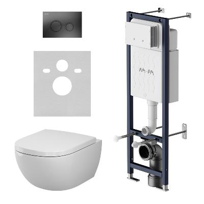 Унитаз подвесной безободковый с инсталляцией AM.PM Above IS110138.9X1900 сиденьем микролифт, черной механ. клавишей 