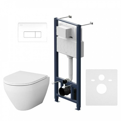 Унитаз подвесной безободковый с инсталляцией AM.PM Spirit 2.0 IS48001.701700 сиденьем микролифт, белой пневм. клавишей