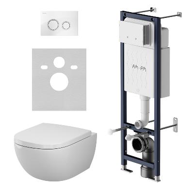 Унитаз подвесной безободковый с инсталляцией AM.PM Above IS110101.9X1900 сиденьем микролифт, белой механ. клавишей 