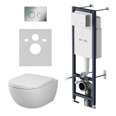 Унитаз подвесной безободковый с инсталляцией AM.PM Above IS110151.9X1900 сиденьем микролифт, механ. клавишей хром