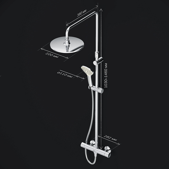Душевая система AM.PM Gem F0790420 стойка с тропическим душем, термостатом, хром-9