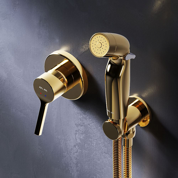 Гигиенический душ со смесителем AM.PM X-Joy S F40H85B99 золото встраиваемый, шланг 1200, держатель