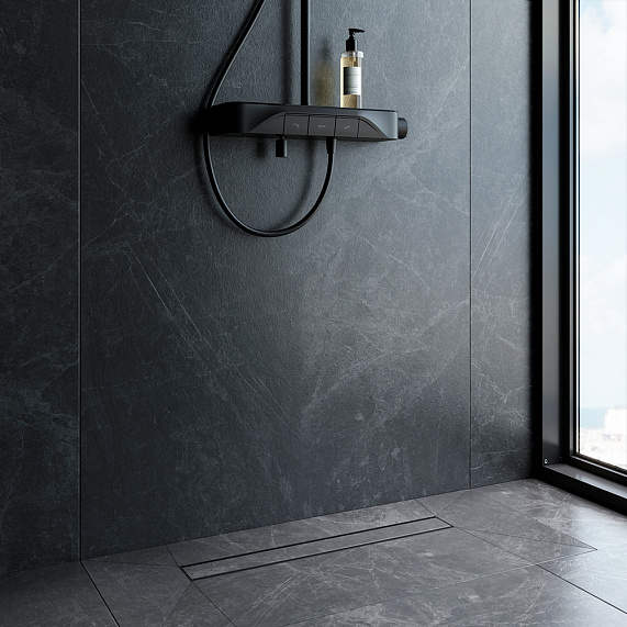 Душевой трап (лоток) 60 AM.PM PrimeFlow W02SC-U11-060-04BM комбинированный затвор с черной матовой решеткой под плитку-4