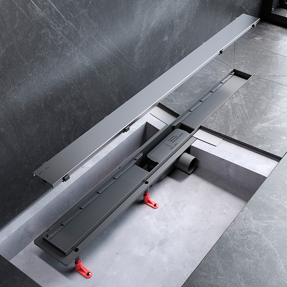 Душевой трап (лоток) 90 AM.PM PrimeFlow W02SC-U11-090-04SB комбинированный затвор со стальной матовой решеткой под плитку-15