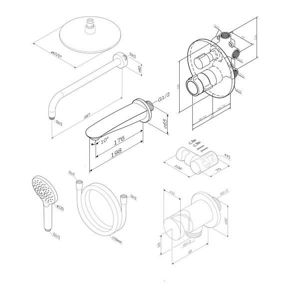 Встраиваемая душевая система AM.PM X-Joy FT85A3RH10 хром: тропический верхний душ, ручной душ, термостат-5