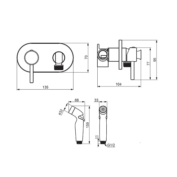 Гигиенический душ cо смесителем Damixa Option 212000300 черный встраиваемый, шланг 1500, держатель-4