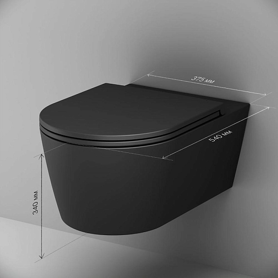 Унитаз подвесной AM.PM Func C8F1701MBSC (глубина 54 см) безободковый с сиденьем микролифт, чёрный матовый-9