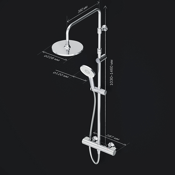 Душевая система AM.PM X-Joy F0785A400 стойка с тропическим душем, термостатом, смесителем, хром-9
