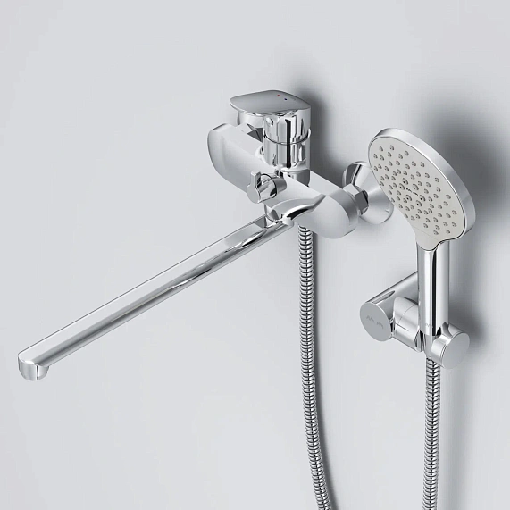 Смеситель для ванны и душа AM.PM Like F8095000 длинный излив, душевая лейка, шланг 1750, хром-2