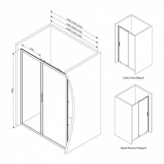 Душевая перегородка с дверью 120x195 AM.PM Gem W90G-120-1-195BT прозрачное стекло, профиль черный матовый-3