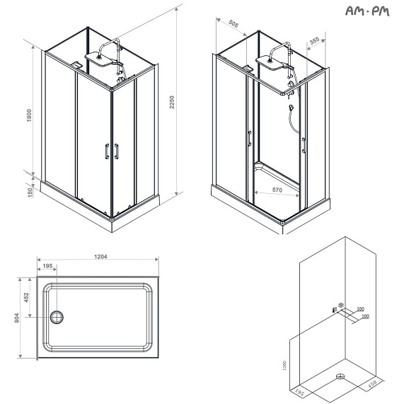 Душевая кабина 120x90 AM.PM Above W9XC-403-12090BT профиль черный матовый, низкий поддон-13