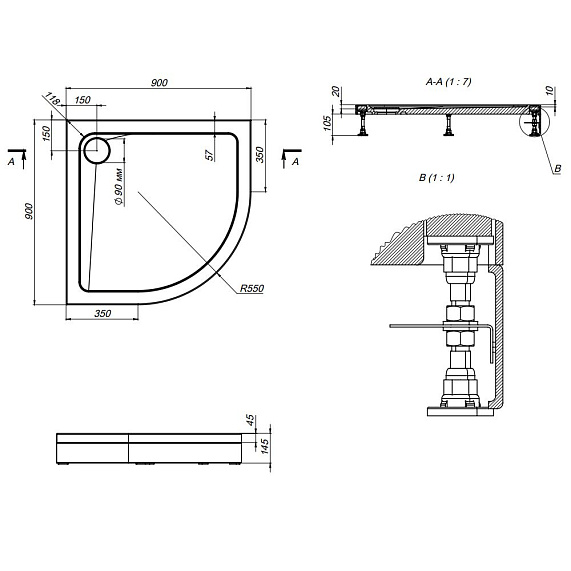 Душевой уголок с поддоном 90x90 AM.PM X-Joy W88G-205-090MT64 прозрачное стекло, профиль серебристый-4