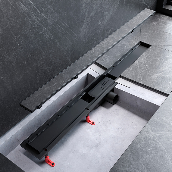 Душевой трап (лоток) 90 AM.PM PrimeFlow W02SC-U11-090-04BM комбинированный затвор с черной матовой решеткой под плитку-14