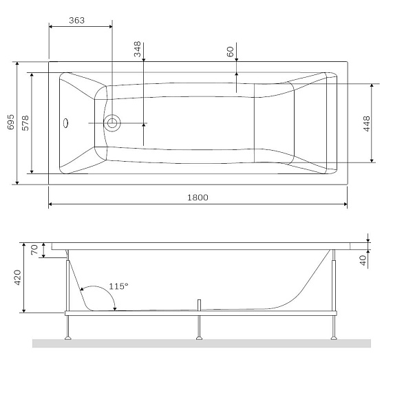 Ванна акриловая 180x70 AM.PM Gem W93A-180-070W-A белая глянцевая-7