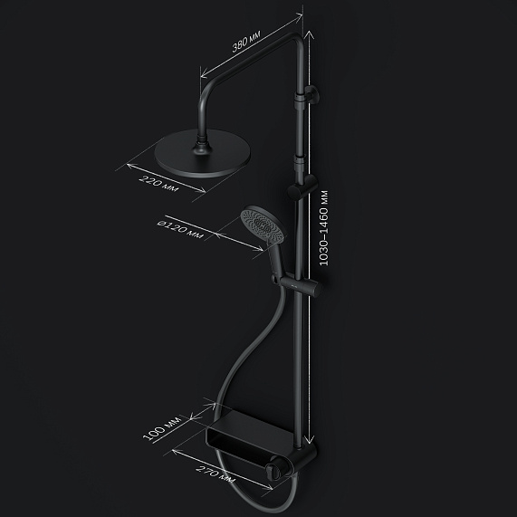 Душевая система AM.PM X-Joy F0785A622 стойка с тропическим душем, смесителем, черная матовая-9