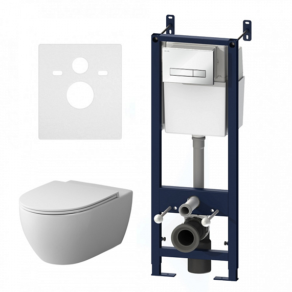 Унитаз подвесной безободковый с инсталляцией AM.PM Awe IS30201.111700 сиденьем микролифт, белой механ. клавишей-5