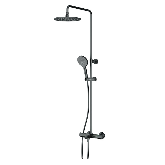 Душевая система AM.PM Like F0780522 стойка с тропическим душем, термостатом, смесителем, изливом, черная матовая-9