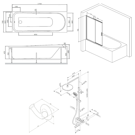 Секция ванны и душа AM.PM Like WK80EE-4