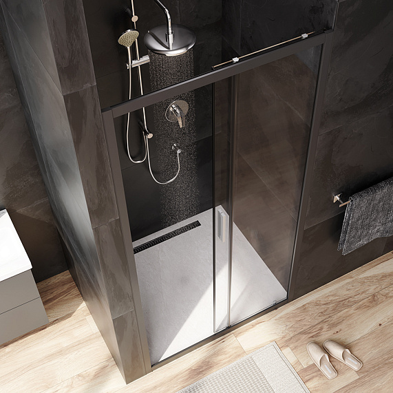 Душевая перегородка с дверью 100x195 AM.PM Gem W90G-100-1-195BT прозрачное стекло, профиль черный матовый-2