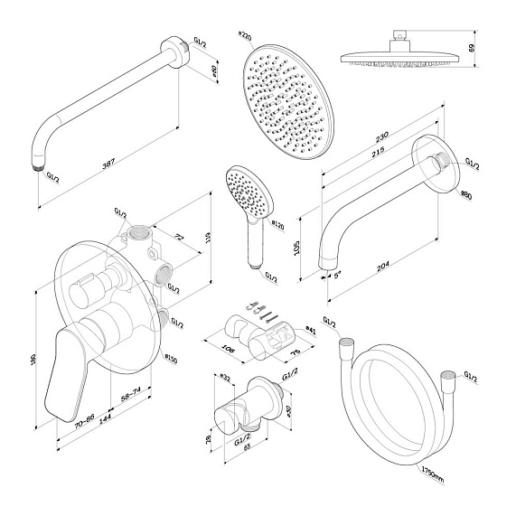 Встраиваемая душевая система AM.PM X-Joy FB85A3RH30 хром: тропический верхний душ, излив с душевой лейкой-10
