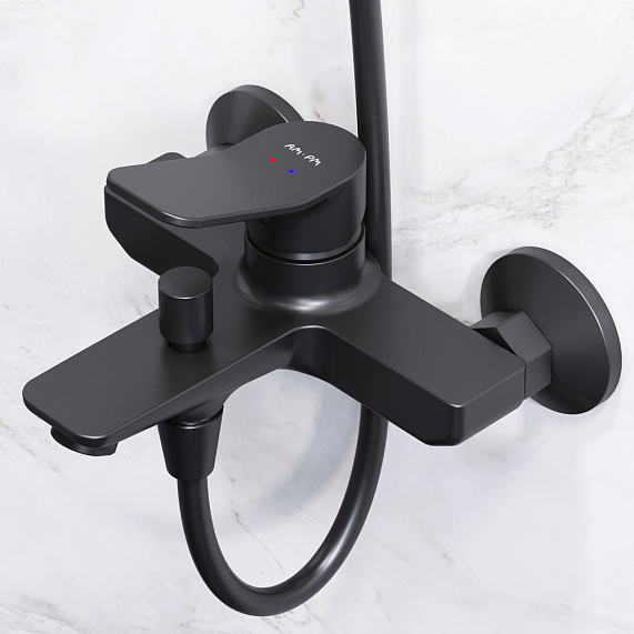 Душевая система AM.PM X-Joy F42885A14 стойка с тропическим душем, черная матовая + смеситель для ванны, черный матовый-2