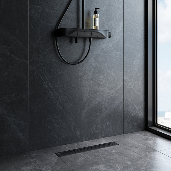 Душевой трап (лоток) 50 AM.PM PrimeFlow W02SC-P11-050-01BM комбинированный затвор с черной матовой решеткой-2