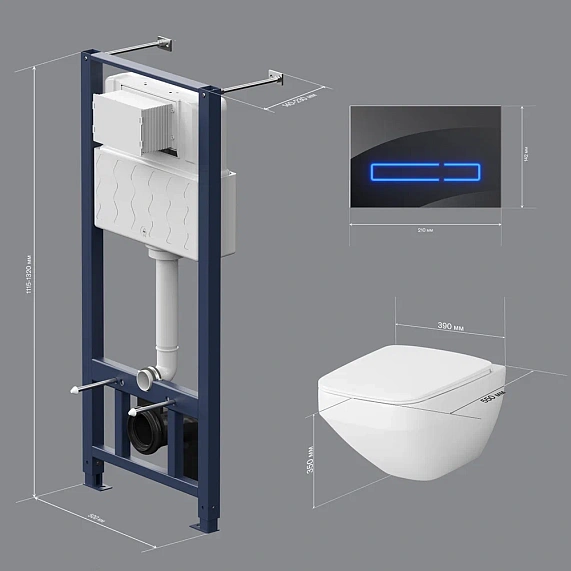 Унитаз подвесной  с инсталляцией AM.PM Inspire 2.0 IS450A38.50A1700 сиденьем микролифт, черной сенс. клавишей-9