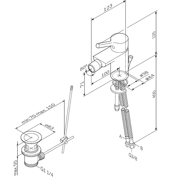 Смеситель для биде AM.PM X-Joy S F85B83100 с донным клапаном, хром-5