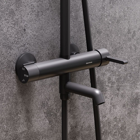 Душевая система Damixa Scandinavian Pure 936740300 стойка с тропическим душем, смесителем, изливом, черная матовая-2