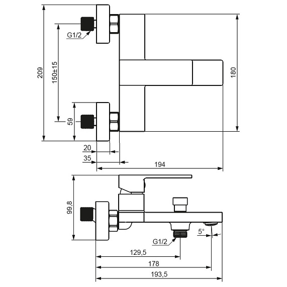 Смеситель для ванны и душа Damixa Gala 531000300 черный-2