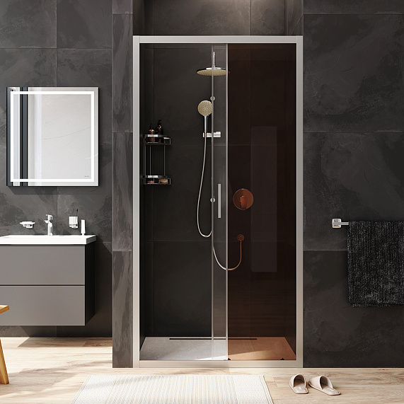 Душевая перегородка с дверью 100x195 AM.PM Gem W90G-100-1-195MBr бронзовое стекло, профиль серебристый-2