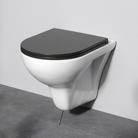 Унитаз подвесной AM.PM Gem C901700SCmb безободковый, белый, с черным сиденьем