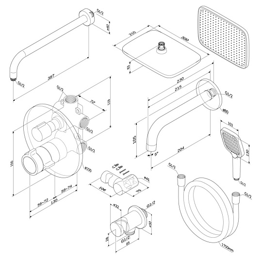 Встраиваемая душевая система AM.PM X-Joy FT85A3RH40 хром: тропический верхний душ, излив с душевой лейкой, термостат-12