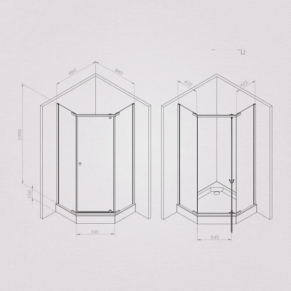Душевое ограждение без поддона 90x90 AM.PM Sunny W87G-405-9090-MT профиль серебристый-6