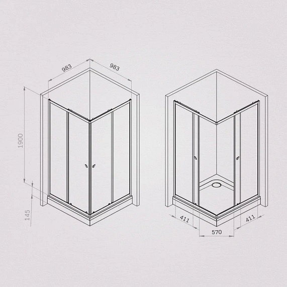 Душевое ограждение без поддона 100x100 AM.PM Sunny W87G-403-100100-BT профиль черный матовый-5