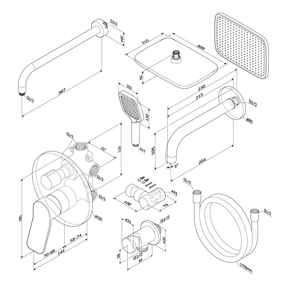 Встраиваемая душевая система AM.PM X-Joy FB85A3RH42 черный: тропический верхний душ, излив с душевой лейкой-12
