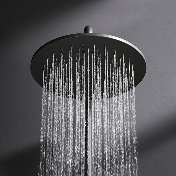 Душевая система AM.PM Like F0780522 стойка с тропическим душем, термостатом, смесителем, изливом, черная матовая-4