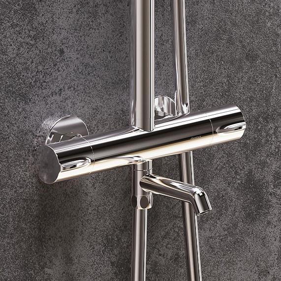 Душевая система Damixa Scandinavian Pure 936810000 стойка с тропическим душем, термостатом, смесителем, изливом, хром-2