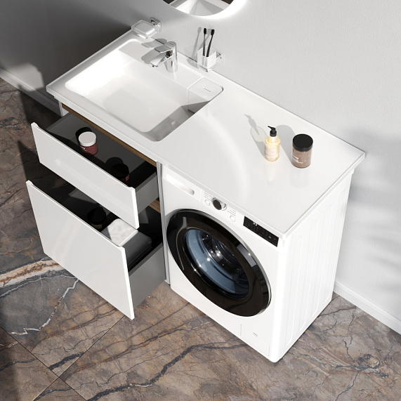 Тумба с раковиной и смесителем 120 AM.PM X-Joy M85AFSX0602WG для стиральной машины левая белый глянец-1