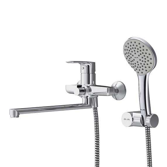 Смеситель для ванны и душа AM.PM Gem F90A95000 длинный излив, душевая лейка, шланг 1750, хром-8