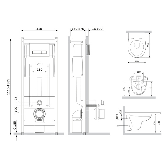 Унитаз подвесной безободковый с инсталляцией AM.PM Sense IS30201.741700 сиденьем микролифт и белой механ. клавишей-5