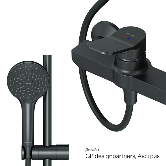 Душевая система AM.PM X-Joy F42885A24 стойка с тропическим душем, черная матовая + смеситель для душа, черный матовый-8