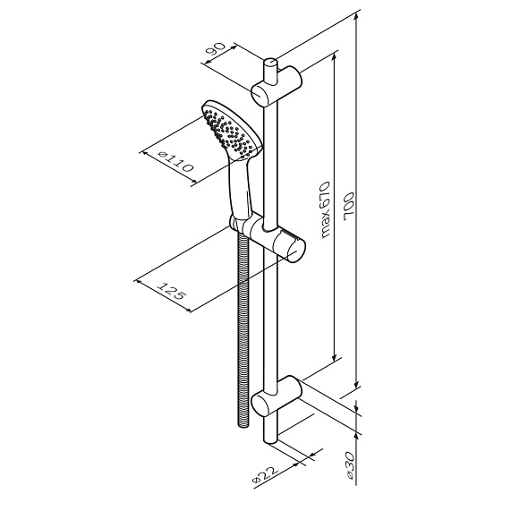 Душевой гарнитур AM.PM Gem F0190000 штанга, шланг, лейка 1 режим, хром-4