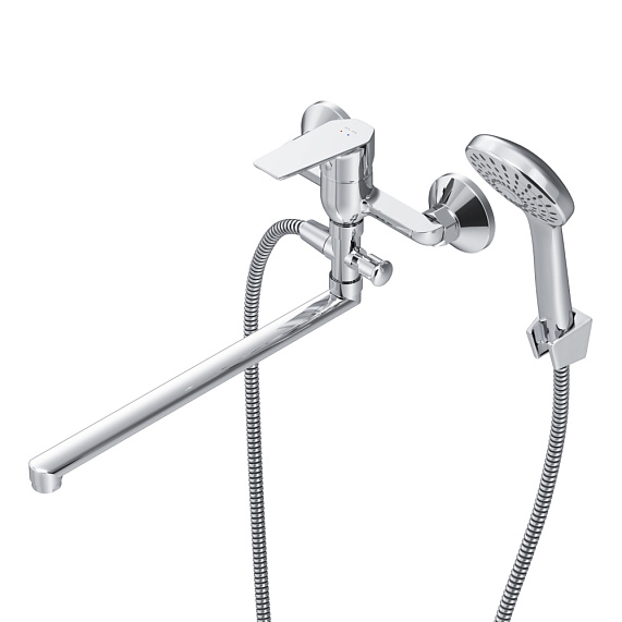 Смеситель для ванны и душа AM.PM Gem F90A90100 длинный излив, душевая лейка, шланг 1500, хром-8
