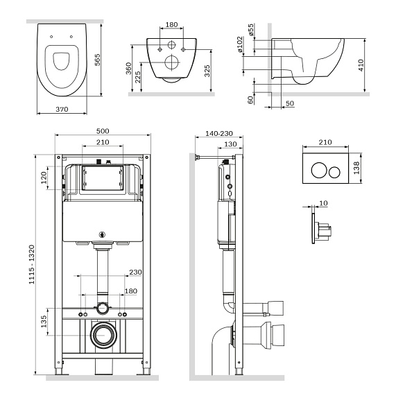 Унитаз подвесной с инсталляцией AM.PM Awe IS49051.111700 сиденьем микролифт, хром пневм. клавишей-10