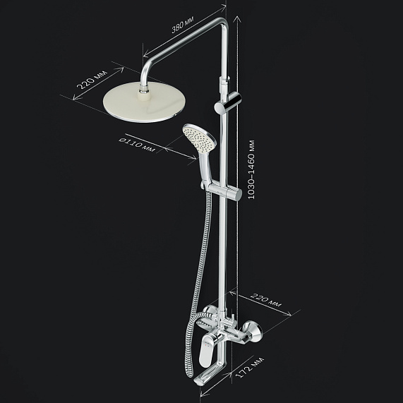 Душевая система AM.PM Sunny F0785C900 стойка с тропическим душем, смесителем, изливом, хром-8