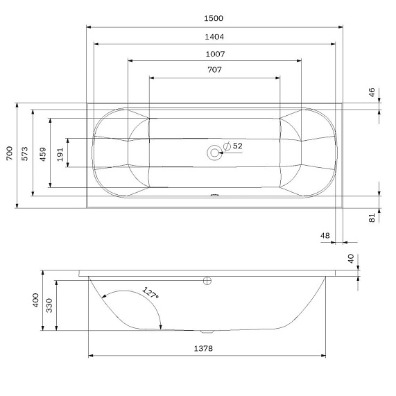 Ванна акриловая 150х70 AM.PM Above W9XA-150-070W-A белая глянцевая-7