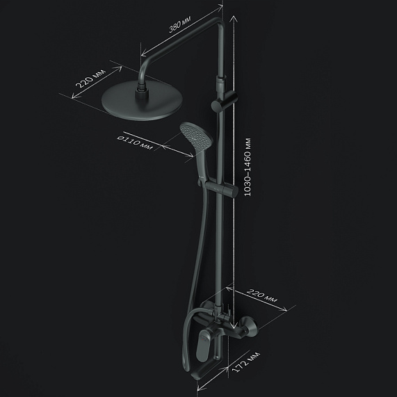 Душевая система AM.PM Sunny F0785C922 стойка с тропическим душем, смесителем, изливом, черная матовая-8