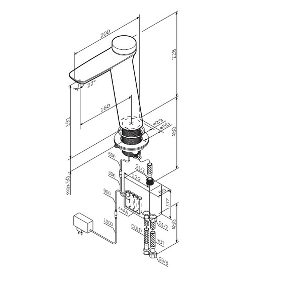 Смеситель для раковины (умывальника) AM.PM Inspire 2.0 F50A92400 высокий с термостатом, электронный, хром-8