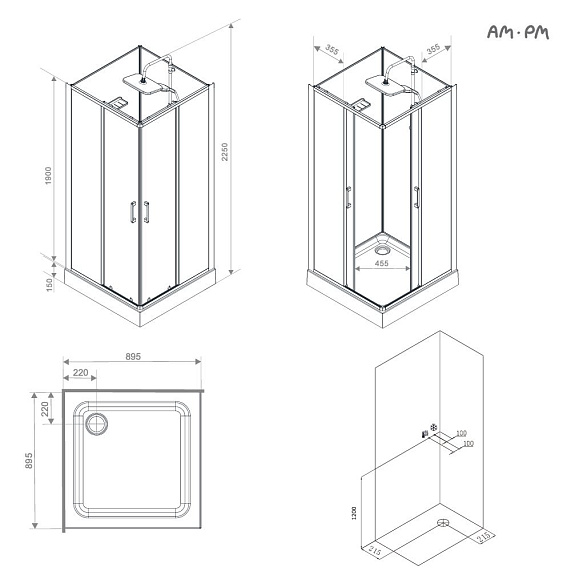 Душевая кабина 90x90 AM.PM Above W9XC-403-9090BT профиль черный матовый, низкий поддон-13